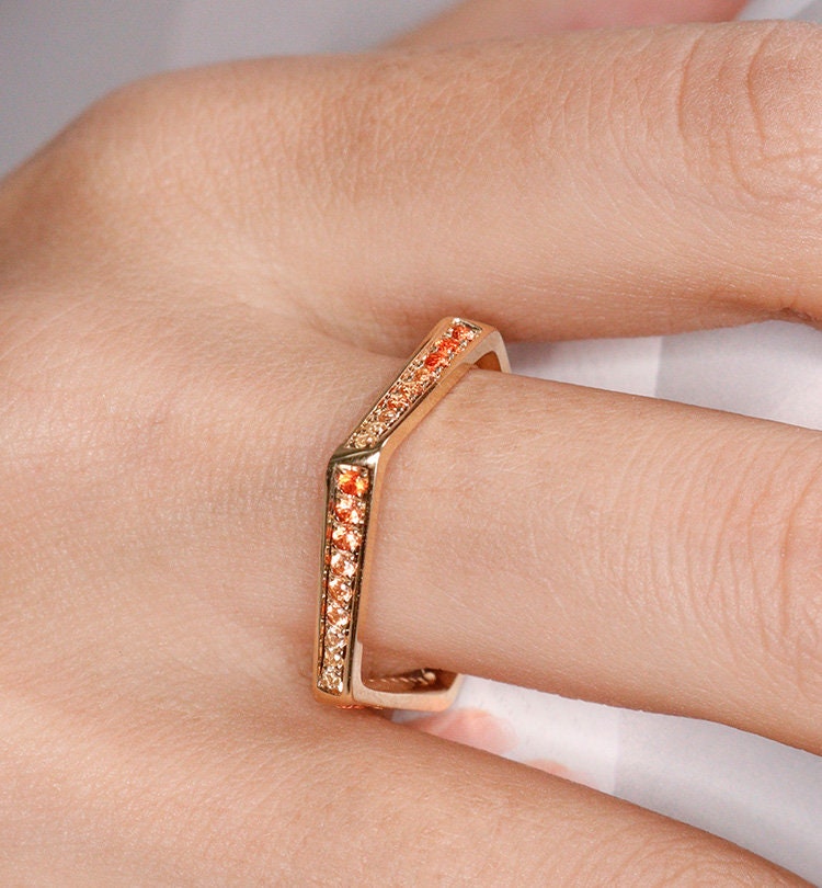 Pave Set Sapphire Rectangle Band - 18K Yellow Gold