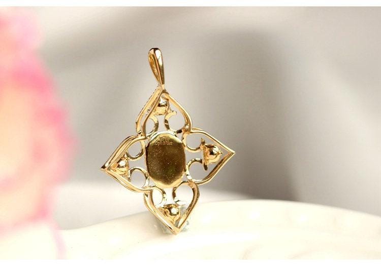 Blue Opal & Diamonds Pendant in 18K Yellow Gold