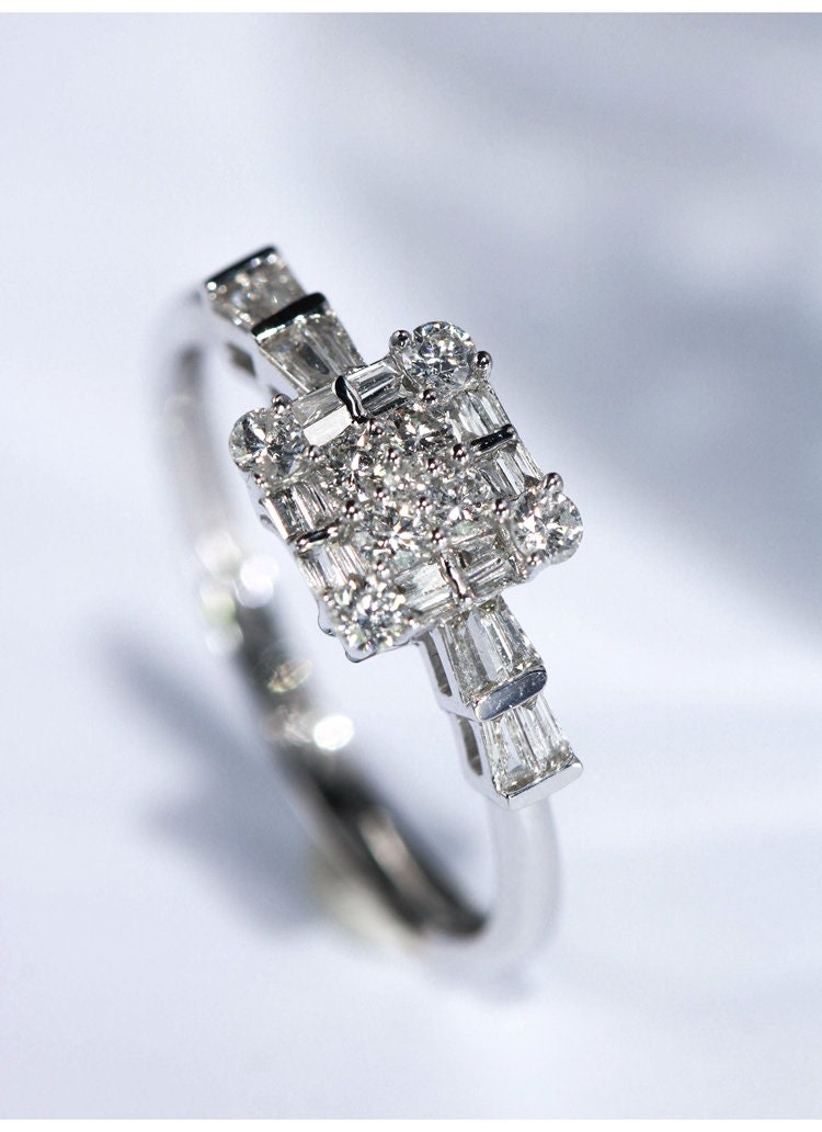 Invisible Set White Diamond Wedding Ring in 18K White Gold