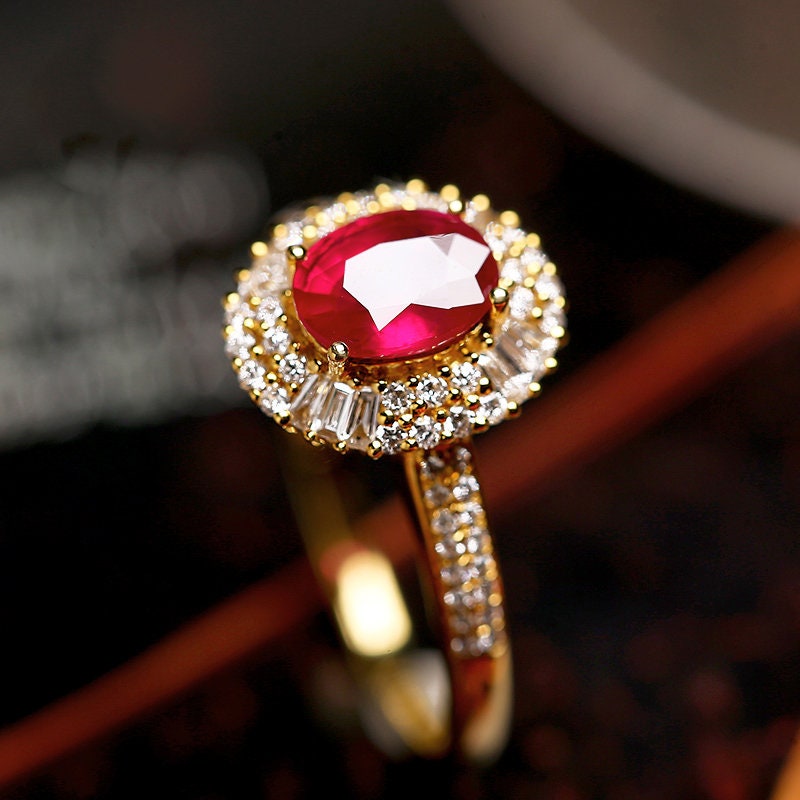 1.25ct Pigeon Blood Ruby Double Halo Ring in 18K Gold
