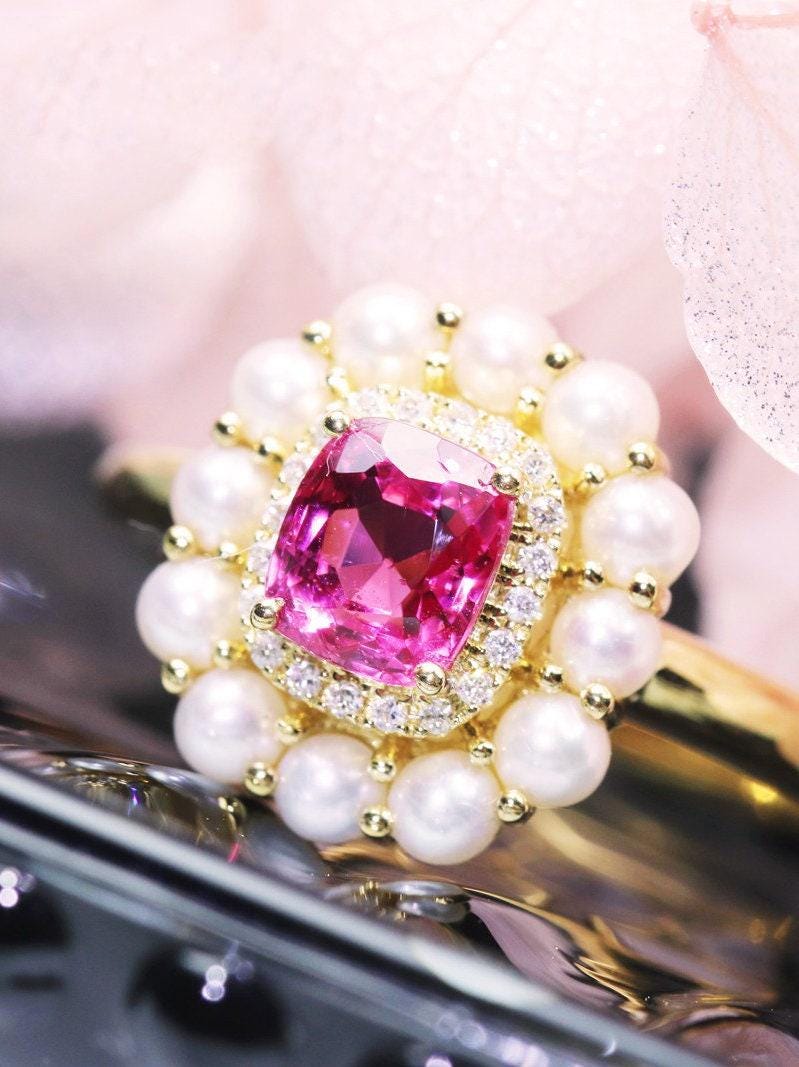 1.2ct Pinkish Spinel & Diamond Ring in 18K Rose Gold