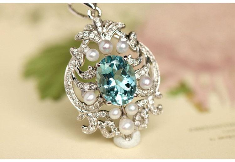 1.6ct Santa Maria Aquamarine Pearl Necklace - 18K White Gold
