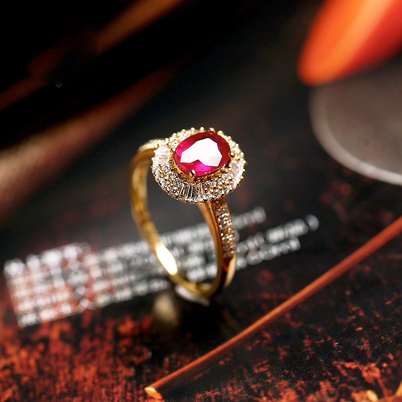 1.25ct Pigeon Blood Ruby Double Halo Ring in 18K Gold