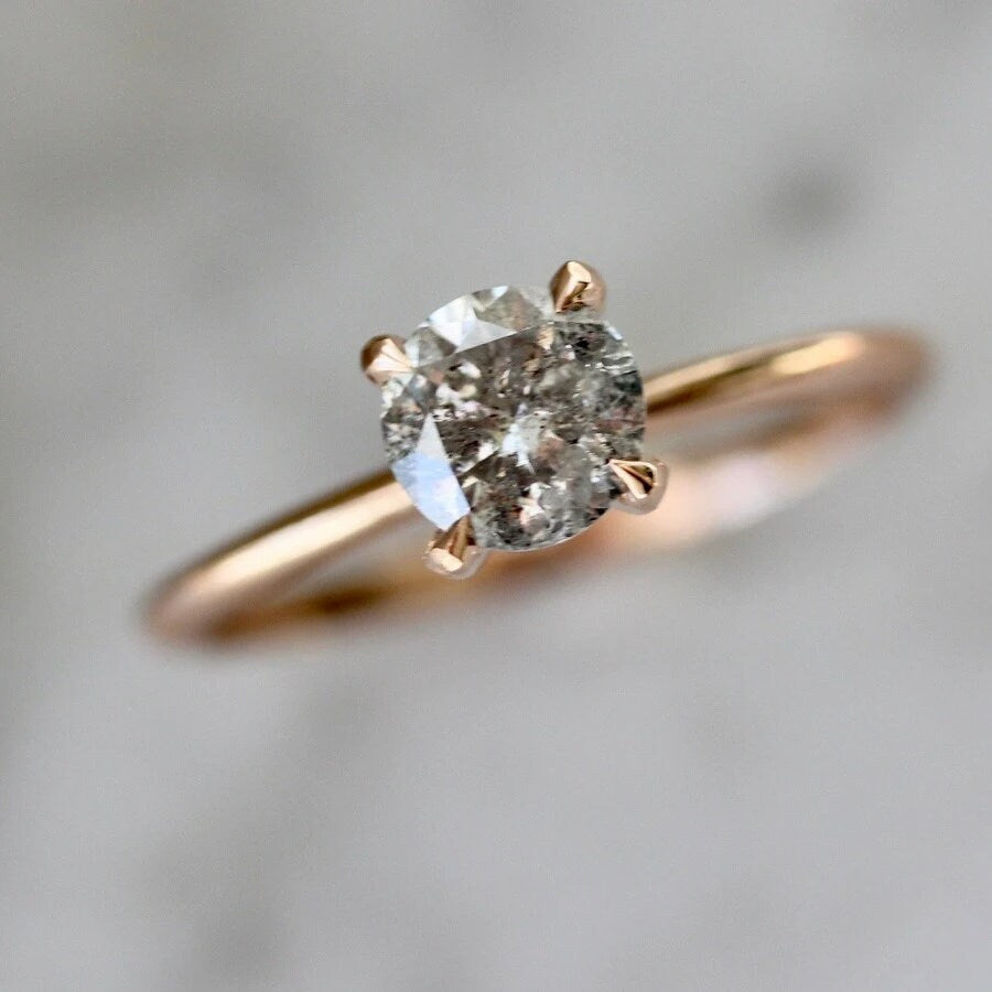 0.89ct Salt & Pepper Diamond Round Brilliant Cut 18K Rose Gold Wedding Ring