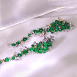 Full Emerald Cabochon & Diamond 18K White Gold Earrings