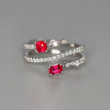 Pink Red Spinel Cushion & Diamond Ring - 18K White Gold