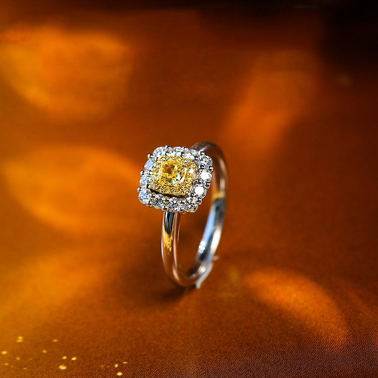 Luxury Yellow Diamonds Halo Ring in Platinum 950