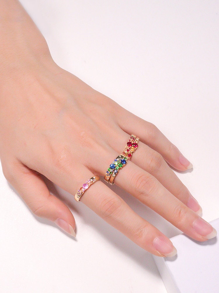 Blue Sapphire Tsavorite Cluster Band Ring in 18K Yellow Gold