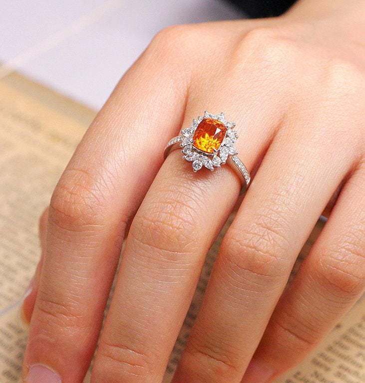 3.3ct Fanta Garnet Diamond Ring - 18K White Gold