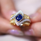 1.59ct Blue Sapphire 18K Dual Gold Ring with Full Diamond Pave