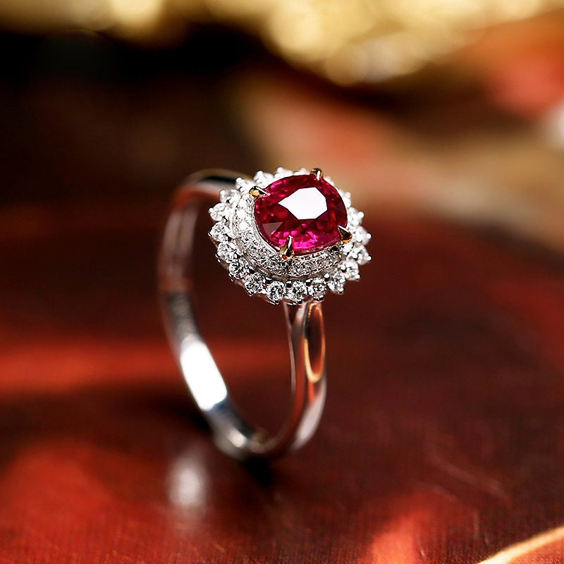 1.5ct Pigeon Blood Ruby Ring with Diamonds in 18K White Gold
