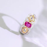 Purple Pink Peach Spinel Cushion & Diamond Ring in 18K Gold Ring