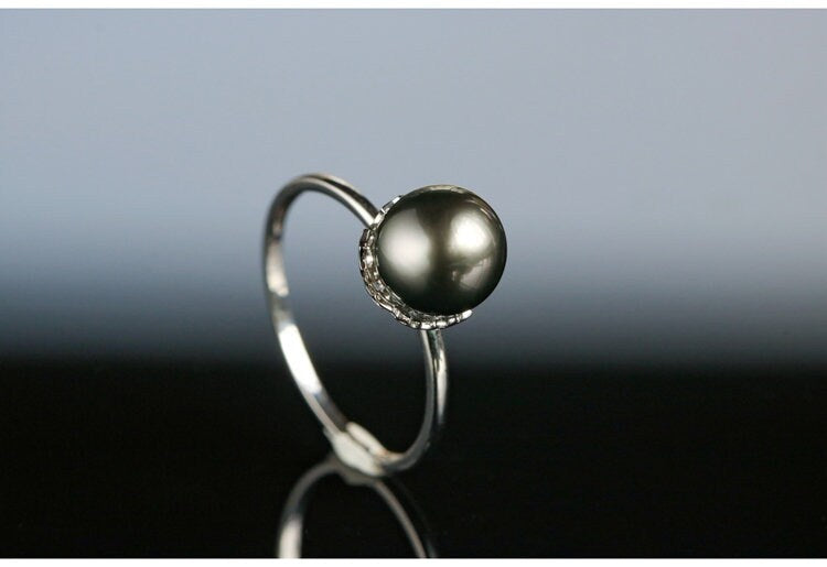 8mm Tahitian Black Pearl 18K White Gold Ring
