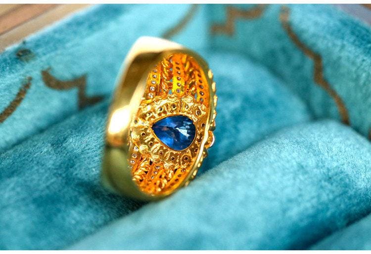 Blue Sapphire Diamond Ring - 18K Two Tone Gold