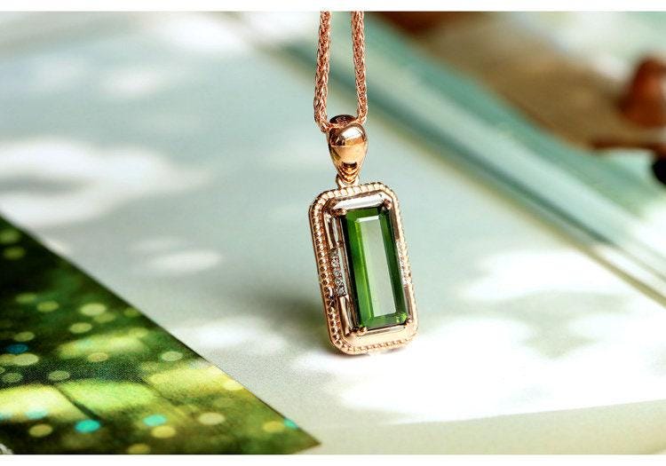 2ct Green Tourmaline & Diamond Pendant in 18K Yellow Gold