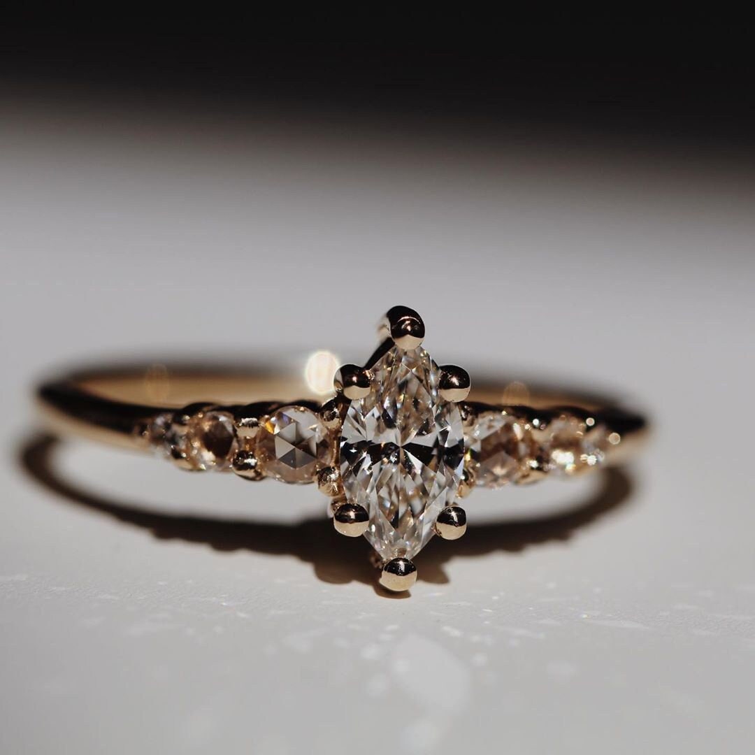 Marquise Cut Diamond Stackable Ring in 18K Yellow Gold