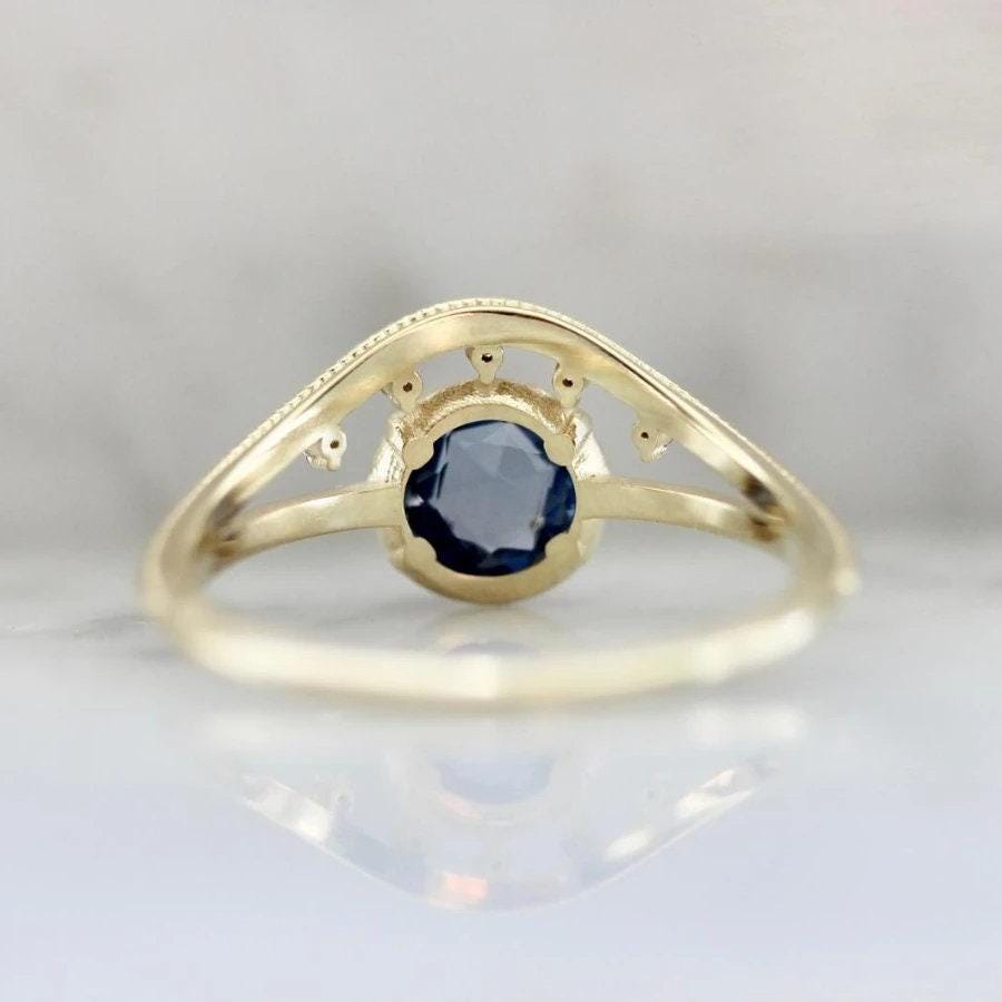 Eye of Providence Blue Sapphire Ring in 14K Yellow Gold
