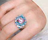 Pink Purple Spinel Kite Cut & Aquamarine 18K Cluster Ring