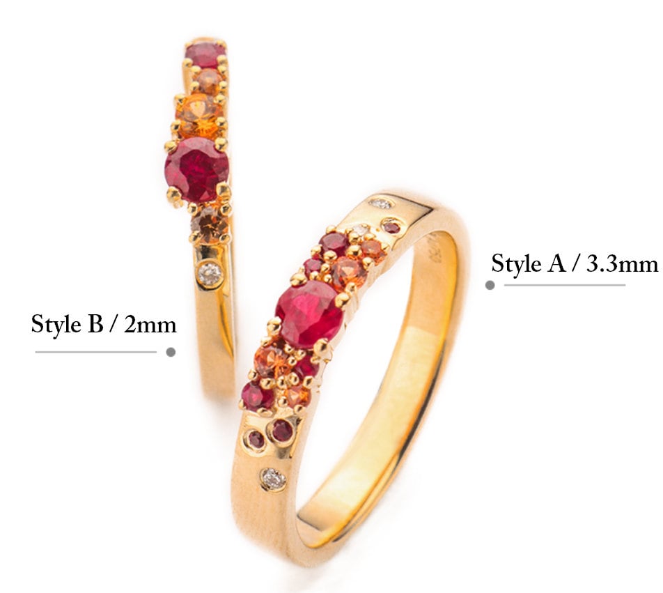 Ruby & Yellow Sapphire Wedding Ring in 18K Yellow Gold