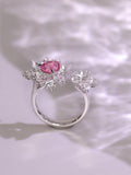 Pink Spinel Trilliant 18K White Gold Open Ring with White Sapphire