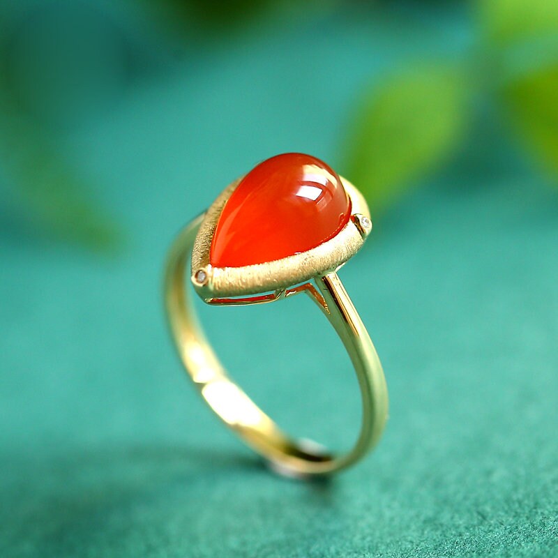 Southern Red Agate Maitreya Ring in 18K Yellow Gold