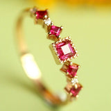 Five Ruby Square Cut Ring - 18K Yellow Gold
