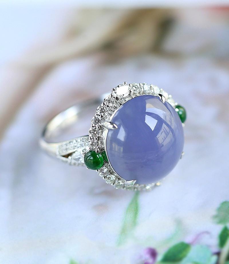 Exquisite Huge Violet Purple Jade Platinum 950 Ring