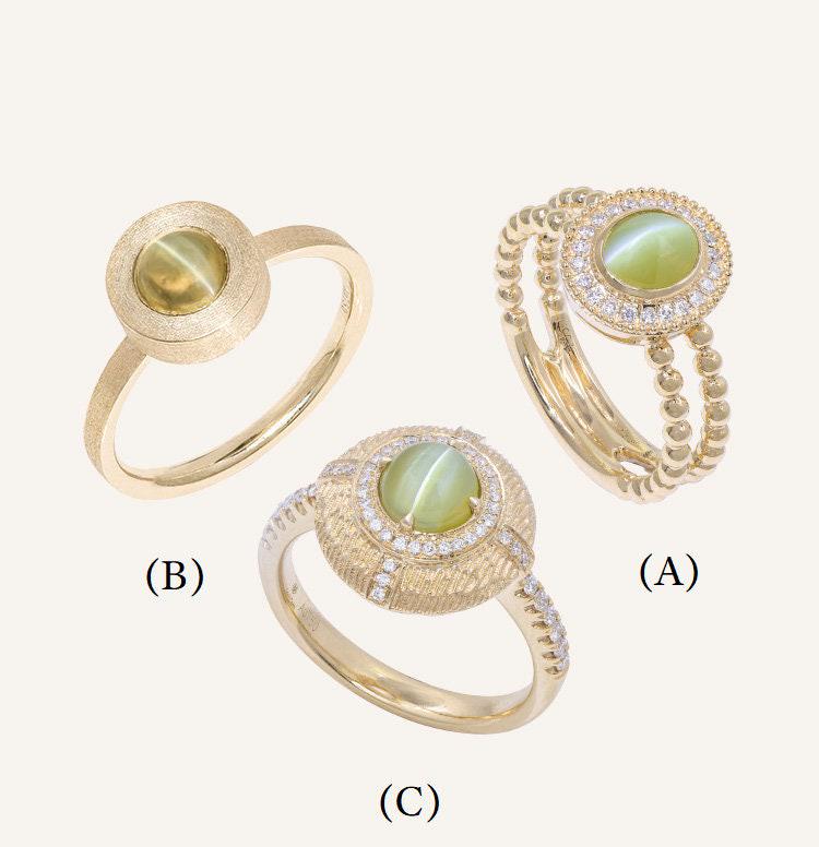 2 Style + Chrysoberyl Cat's Eye 18K Brush Finish Ring