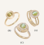 2 Style + Chrysoberyl Cat's Eye 18K Brush Finish Ring