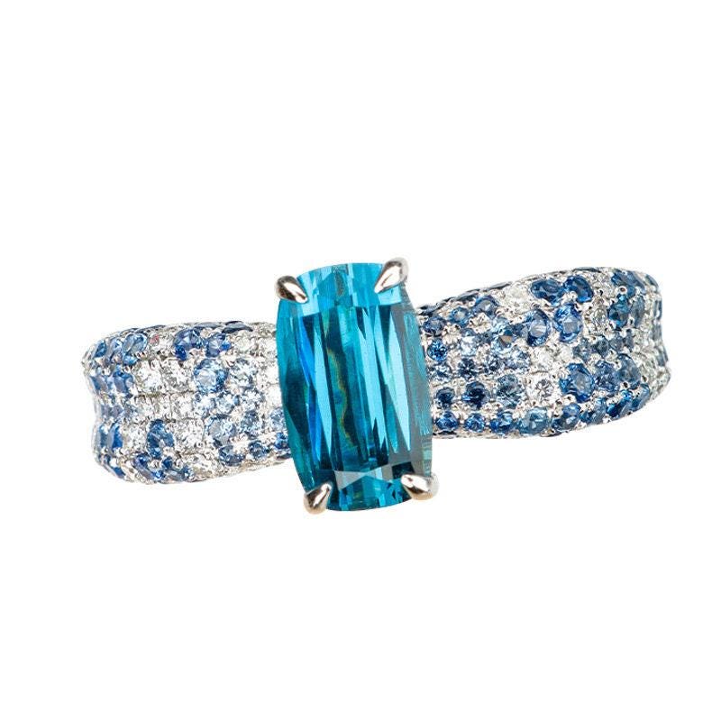 1.48ct 18K White Gold Blue Tourmaline  Diamond Engagement Ring