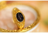 Black Garnet Engraved 22K Gold Vintage Ring - 22K Gold Vintage Vintage Jewelry