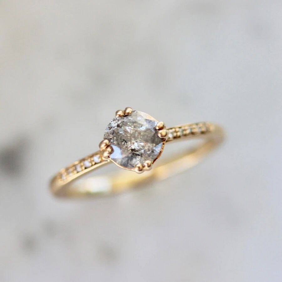 1ct Salt & Pepper Diamond Round Cut 18K Gold Wedding Ring