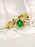 Cabochon Emerald & Diamond Bypass Ring in 18K Yellow Gold