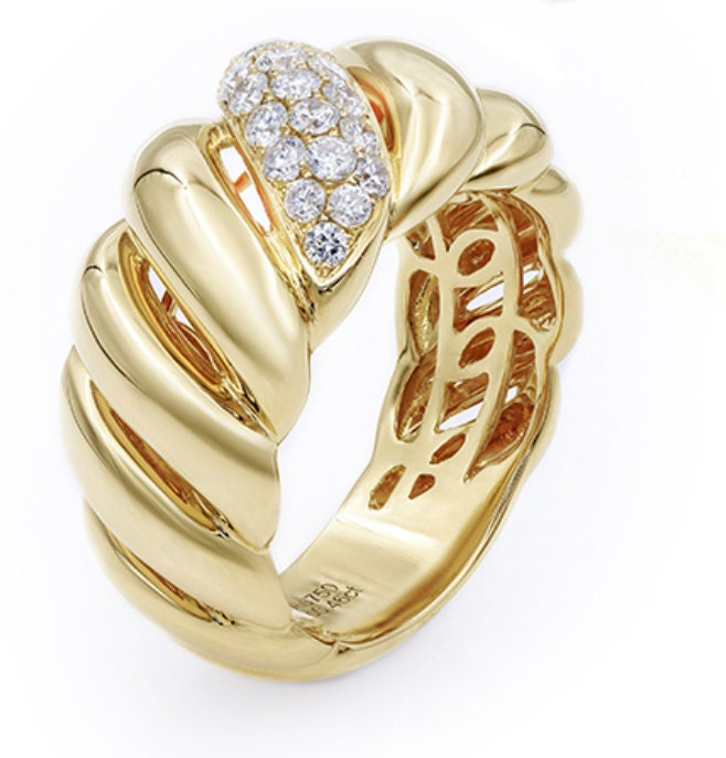 Italian Style White Diamond 18K Gold Statement Ring