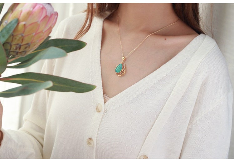 Blue Opal Diamond Mermaid Pendant - 18K Yellow Gold