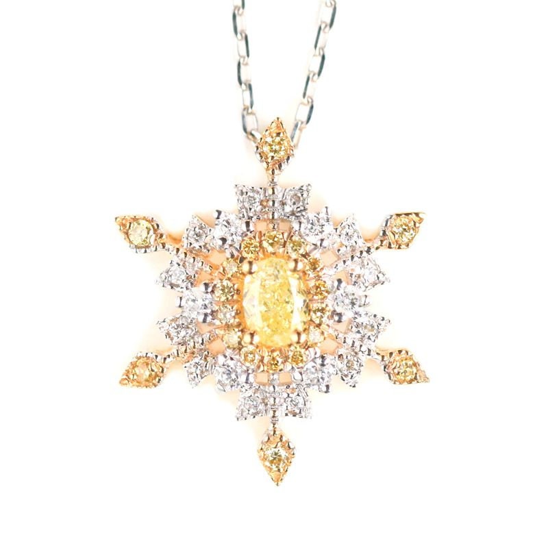 Snowflake Fancy Yellow Diamonds Necklace in 18K White Gold