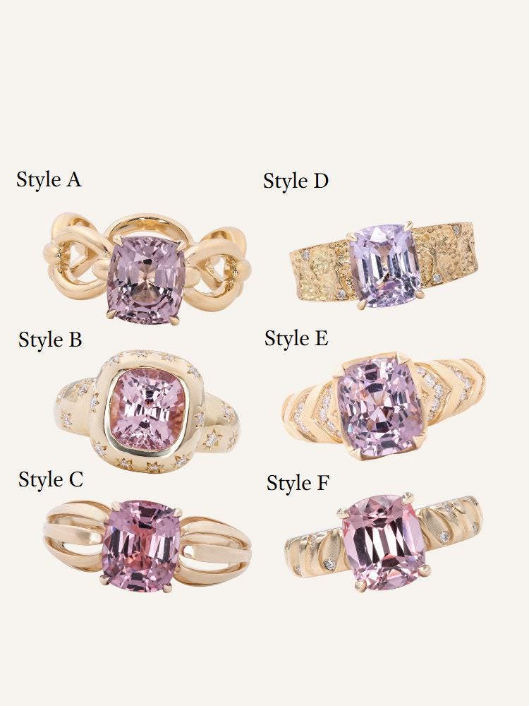 6 Style + Purple Spinel 18k Gold Statement Ring - Retro Design