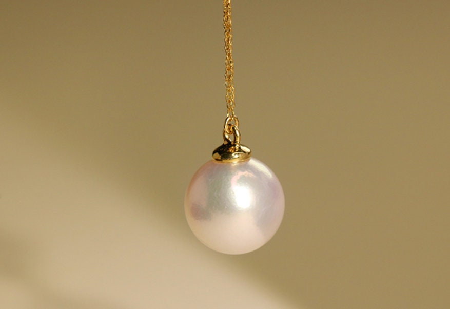 8mm Akoya Pearl & Green Tourmaline Necklace - 18K Yellow Gold