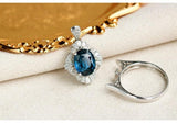 2ct Sapphire Halo Diamond 18K White Gold Ring - Two in One Jewelry