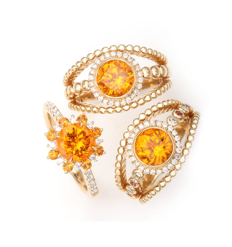 Garnet 18k Yellow Gold Ring  Earring Set - January Birthstone Jewelry