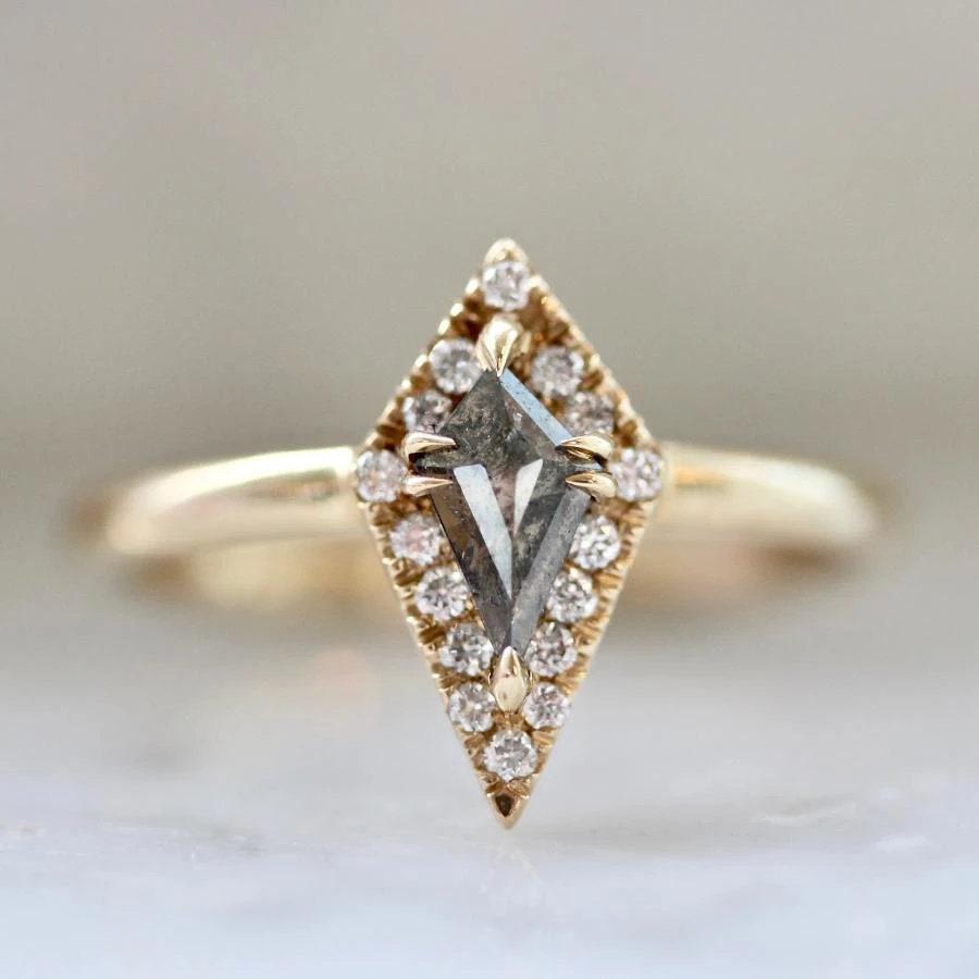 Grey Kite Rose Cut Salt & Pepper Diamond Ring | 18K Yellow Gold Ring | Galaxy Diamonds Ring