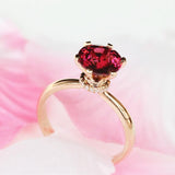 Peach Red Garnet Round Engagement Ring -  18K Yellow Gold
