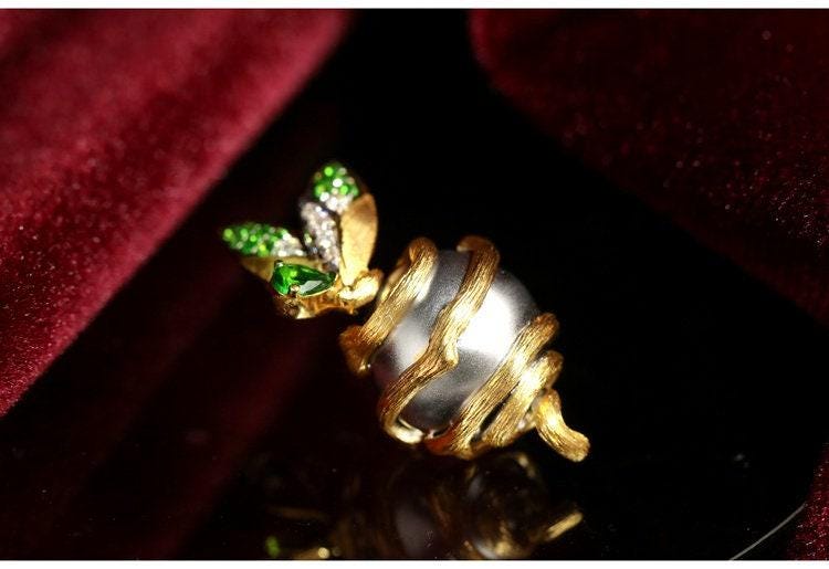 Plant Inspired Tsavorite Italian Crafted Necklace - 18K Two Tone Gold