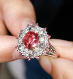 2ct Padparadscha Sapphire 18K Gold Cluster Diamonds Ring
