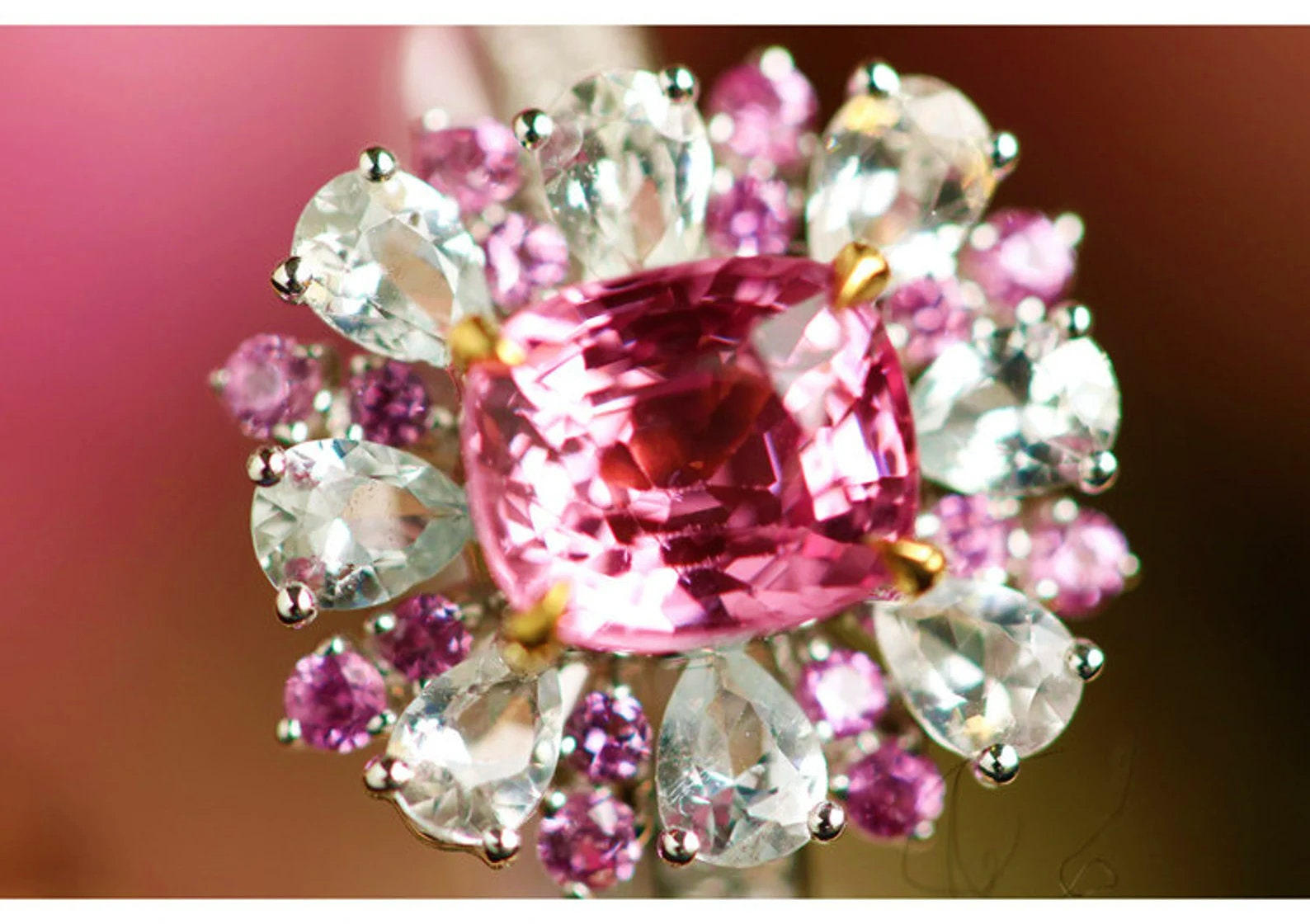 1ct Pink Spinel & White Sapphire Ring - 18K White Gold
