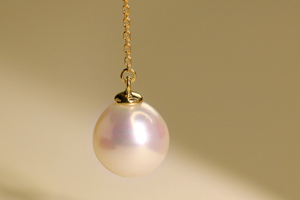 Red Tourmaline & 8mm Akoya Pearl Necklace - 18K Yellow Gold