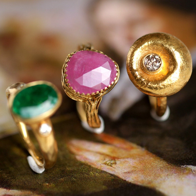 Emerald Bezel-Set Diamond Ring in 18K Yellow Gold