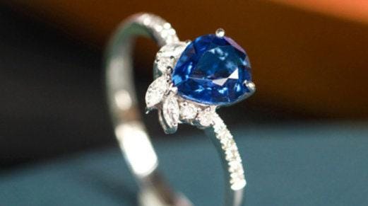 1.2ct Blue Sapphire Teardrop Cut & Diamonds Ring in 18K White Gold