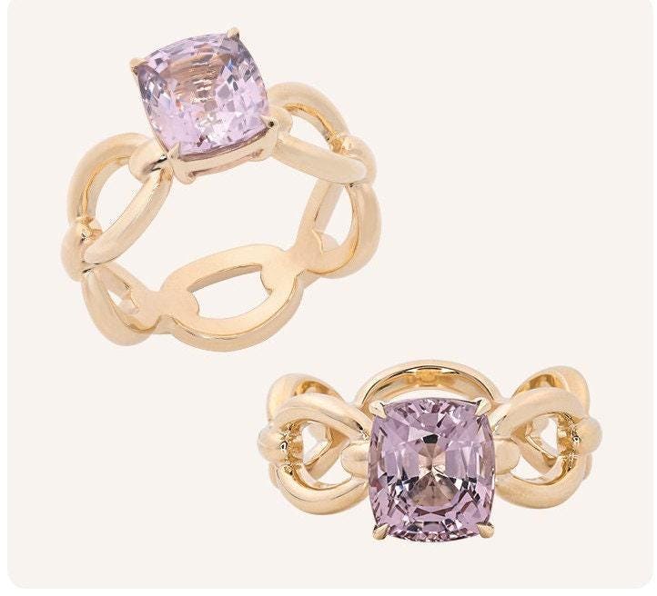 6 Style + Purple Spinel 18k Gold Statement Ring - Retro Design