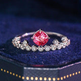 Pink Red Spinel Cushion Cut Diamond Ring - 18K White Gold